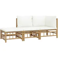 vidaXL 3-tlg. Garten-Lounge-Set mit Kissen Creme Bambus