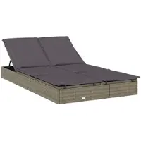 vidaXL Sonnenliege für 2 Personen mit Auflage Grau Poly Rattan