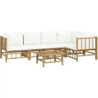 vidaXL 6-tlg. Garten-Lounge-Set mit Cremeweißen Kissen Bambus