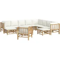 vidaXL 12-tlg. Garten-Lounge-Set mit Cremeweißen Kissen Bambus