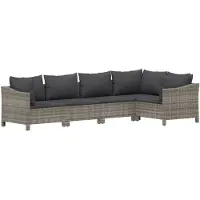 vidaXL 5-tlg. Garten-Lounge-Set mit Kissen Grau Poly Rattan