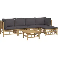 vidaXL 6-tlg. Garten-Lounge-Set mit Dunkelgrauen Kissen Bambus