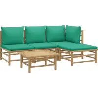 vidaXL 5-tlg. Garten-Lounge-Set mit Grünen Kissen Bambus