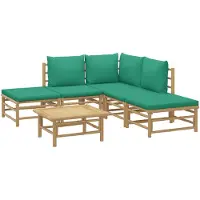 vidaXL 6-tlg. Garten-Lounge-Set mit Grünen Kissen Bambus