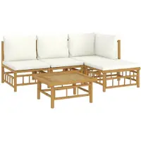 vidaXL 5-tlg. Garten-Lounge-Set mit Cremeweißen Kissen Bambus