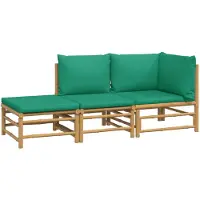 vidaXL 3-tlg. Garten-Lounge-Set mit Grünen Kissen Bambus
