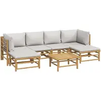 vidaXL 7-tlg. Garten-Lounge-Set mit Hellgrauen Kissen Bambus