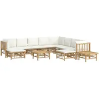 vidaXL 12-tlg. Garten-Lounge-Set mit Cremeweißen Kissen Bambus