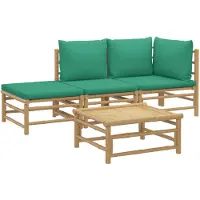 vidaXL 4-tlg. Garten-Lounge-Set mit Grünen Kissen Bambus