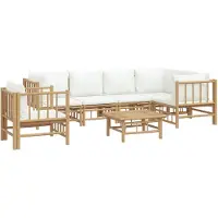 vidaXL 7-tlg. Garten-Lounge-Set mit Cremeweißen Kissen Bambus