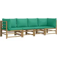 vidaXL 4-tlg. Garten-Lounge-Set mit Grünen Kissen Bambus
