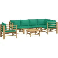 vidaXL 7-tlg. Garten-Lounge-Set mit Grünen Kissen Bambus