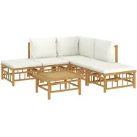 vidaXL 6-tlg. Garten-Lounge-Set mit Cremeweißen Kissen Bambus