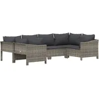 vidaXL 6-tlg. Garten-Lounge-Set mit Kissen Grau Poly Rattan