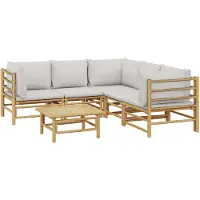 vidaXL 6-tlg. Garten-Lounge-Set mit Kissen Hellgrau Bambus