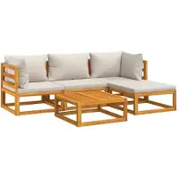 vidaXL 5-tlg. Garten-Lounge-Set mit Hellgrauen Kissen Massivholz