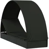 vidaXL Sonnenliege mit Runddach Schwarz 211x57x140 cm Poly Rattan