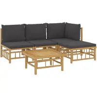 vidaXL 5-tlg. Garten-Lounge-Set mit Dunkelgrauen Kissen Bambus