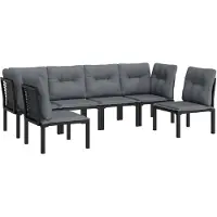 vidaXL 6-tlg. Garten-Lounge-Set Schwarz und Grau Poly Rattan