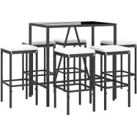 vidaXL 7-tlg. Gartenbar-Set mit Kissen Schwarz Poly Rattan
