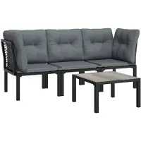 vidaXL 4-tlg. Garten-Lounge-Set Schwarz und Grau Poly Rattan