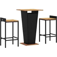 vidaXL 3-tlg. Gartenbar-Set Schwarz Poly Rattan & Massivholz Akazie