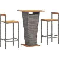 vidaXL 3-tlg. Gartenbar-Set Grau Poly Rattan & Massivholz Akazie