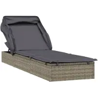 vidaXL Sonnenliege mit Faltdach Grau 213x63x97 cm Poly Rattan