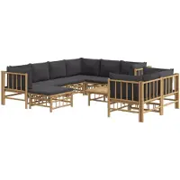 vidaXL 10-tlg. Garten-Lounge-Set mit Dunkelgrauen Kissen Bambus