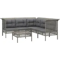vidaXL 6-tlg. Garten-Lounge-Set mit Kissen Grau Poly Rattan