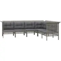 vidaXL 6-tlg. Garten-Lounge-Set mit Kissen Grau Poly Rattan