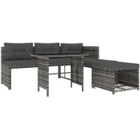 vidaXL 4-tlg. Garten-Essgruppe mit Kissen Grau Poly Rattan
