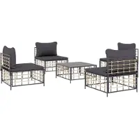 vidaXL 5-tlg. Garten-Lounge-Set mit Kissen Anthrazit Poly Rattan
