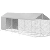 vidaXL Outdoor-Hundezwinger mit Dach Silbern 2x10x2,5 m Stahl Verzinkt