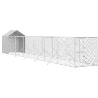 vidaXL Outdoor-Hundezwinger mit Dach Silbern 2x14x2,5 m Stahl Verzinkt
