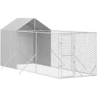vidaXL Outdoor-Hundezwinger mit Dach Silbern 2x6x2,5m Verzinkter Stahl