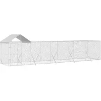 vidaXL Outdoor-Hundezwinger mit Dach Silbern 10x2x2,5 m Stahl Verzinkt