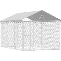 vidaXL Outdoor-Hundezwinger mit Dach Silbern 3x4,5x2,5m Stahl Verzinkt