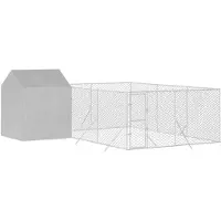vidaXL Outdoor-Hundezwinger mit Dach Silbern 6x6x2,5m Verzinkter Stahl