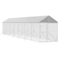 vidaXL Outdoor-Hundezwinger mit Dach Silbern 2x14x2,5 m Stahl Verzinkt