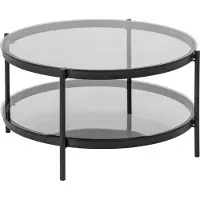 Actona Couchtisch GROUP "Bayern", grau (grau, schwarz, grau), B:75cm H:42cm T:75cm, Tische, Couchtisch, Rauchfarbene Glastischplatte, Metallgestell, Ablageboden, runde Form