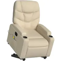 vidaXL Elektrischer Massagesessel mit Aufstehhilfe Creme Stoff
