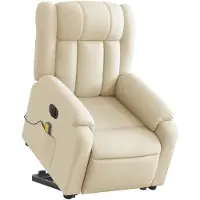vidaXL Elektrischer Massagesessel mit Aufstehhilfe Creme Stoff