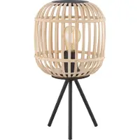 Eglo Tischlampe Bordesley, Tischleuchte Vintage, Natur, Boho, Hygge, Nachttischlampe aus Stahl und Holz, Naturfarben, Lampe mit Schalter, E27