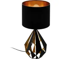 Eglo Tischlampe Carlton 5, Vintage Tischleuchte, Nachttischleuchte aus Stahl und Stoff, Farbe: Schwarz, kupfer, Fassung: E27, inkl. Schalter