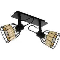 Eglo Deckenlampe Anwick 1, Deckenleuchte Vintage, Boho, Deckenstrahler aus Stahl und Rattan, Wohnzimmerlampe in Schwarz, Natur, Küchenlampe, E27
