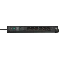 Brennenstuhl Premium-Line, Stromverteiler, 6 Steckdosen, 3,0m, schwarz, 2x USB, mit Schalter und Überspannungsschutz (1951164603)