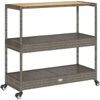 vidaXL Barwagen 3 Böden Grau Poly Rattan und Massivholz Akazie