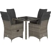vidaXL 5-tlg. Garten-Essgruppe mit Kissen Grau Poly Rattan