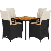 vidaXL 5-tlg. Garten-Essgruppe mit Kissen Schwarz Poly Rattan
